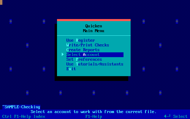 Quicken 5.0 - Menu